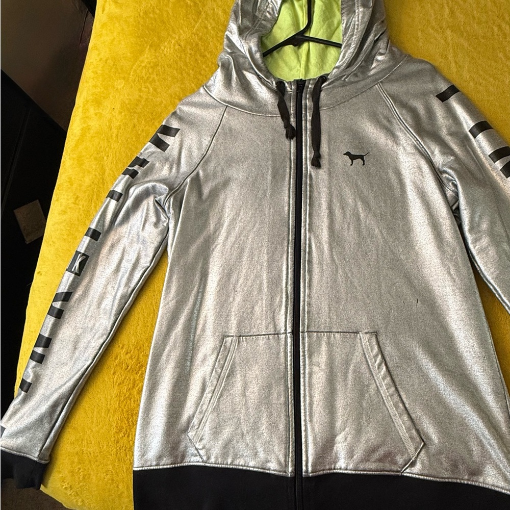 PINK Victoria's Secret Silver Jacket with Black Details